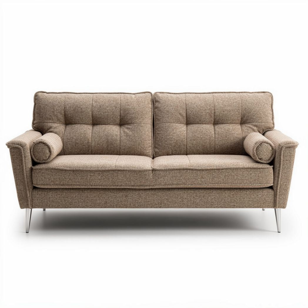 Canapé en tissu beige dimensions 180 x 85 x 75 cm avec coussins latéraux