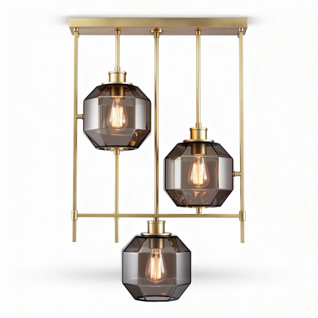 Suspension en verre fumé et métal doré pour intérieur moderne 30 x 30 x 150cm