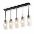 Suspension en métal noir avec 5 ampoules en verre transparent 120 x 20 x 10cm