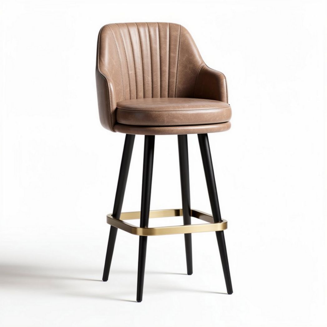 Tabouret de bar en simili cuir beige avec accoudoirs et pieds en bois noir 40 x 40 x 100cm