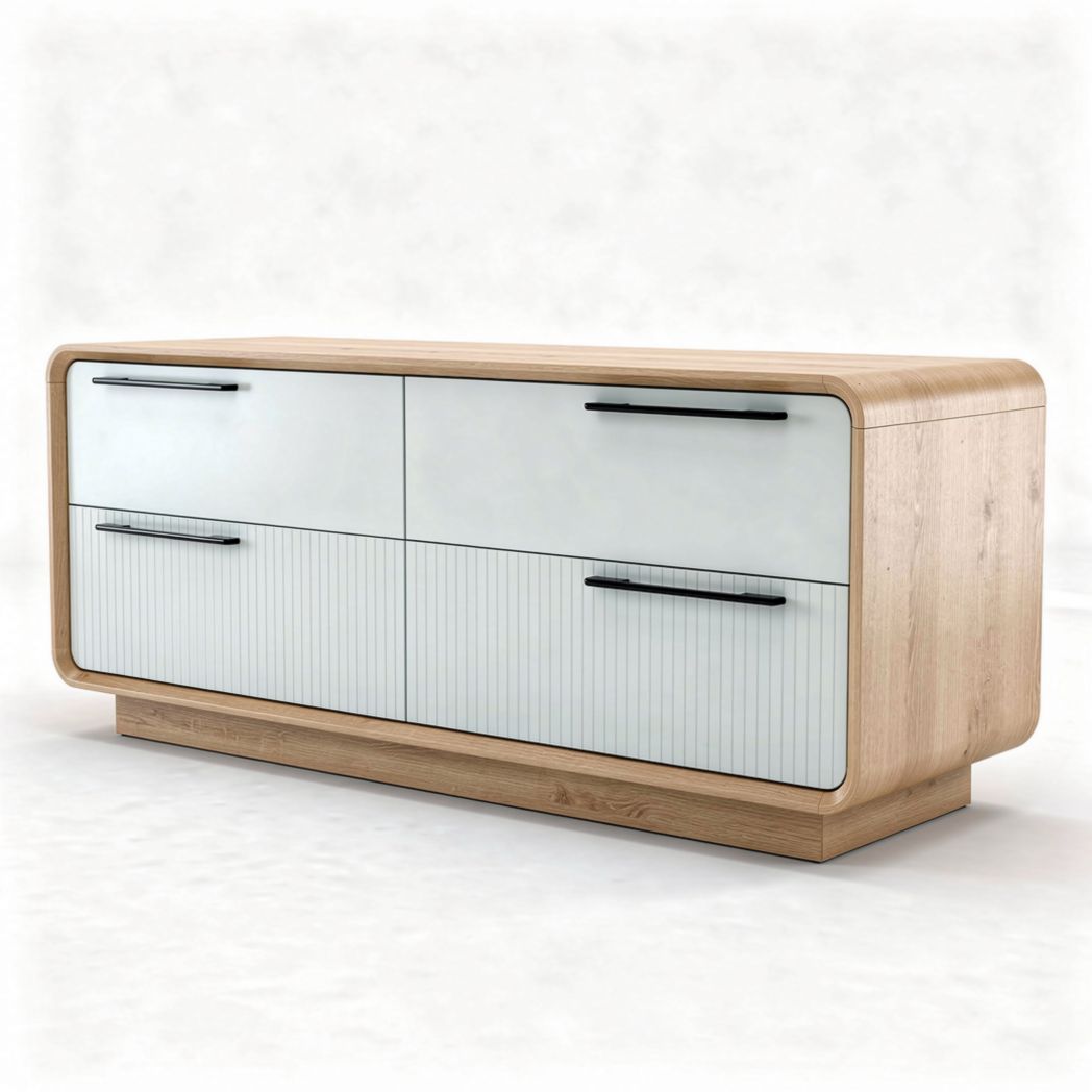 Meuble de rangement en bois avec portes blanches et dimensions 150 x 45 x 60cm
