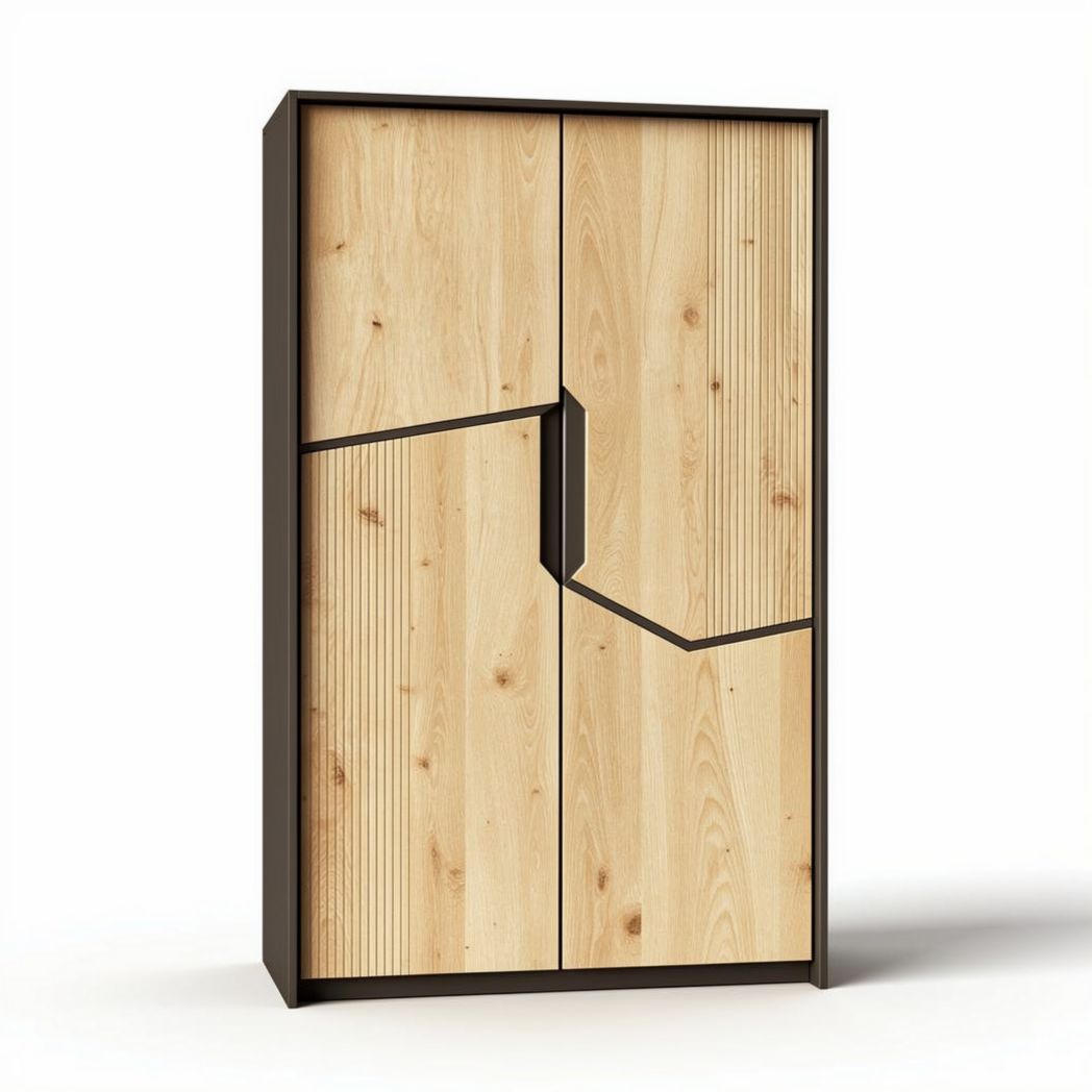 Armoire en bois de couleur naturelle avec portes en motifs modernes 80 x 40 x 150cm