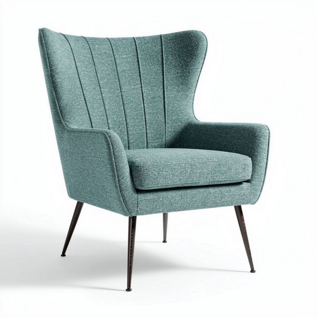 Fauteuil en tissu bleu vert avec pieds en métal de dimensions 80 x 80 x 90cm