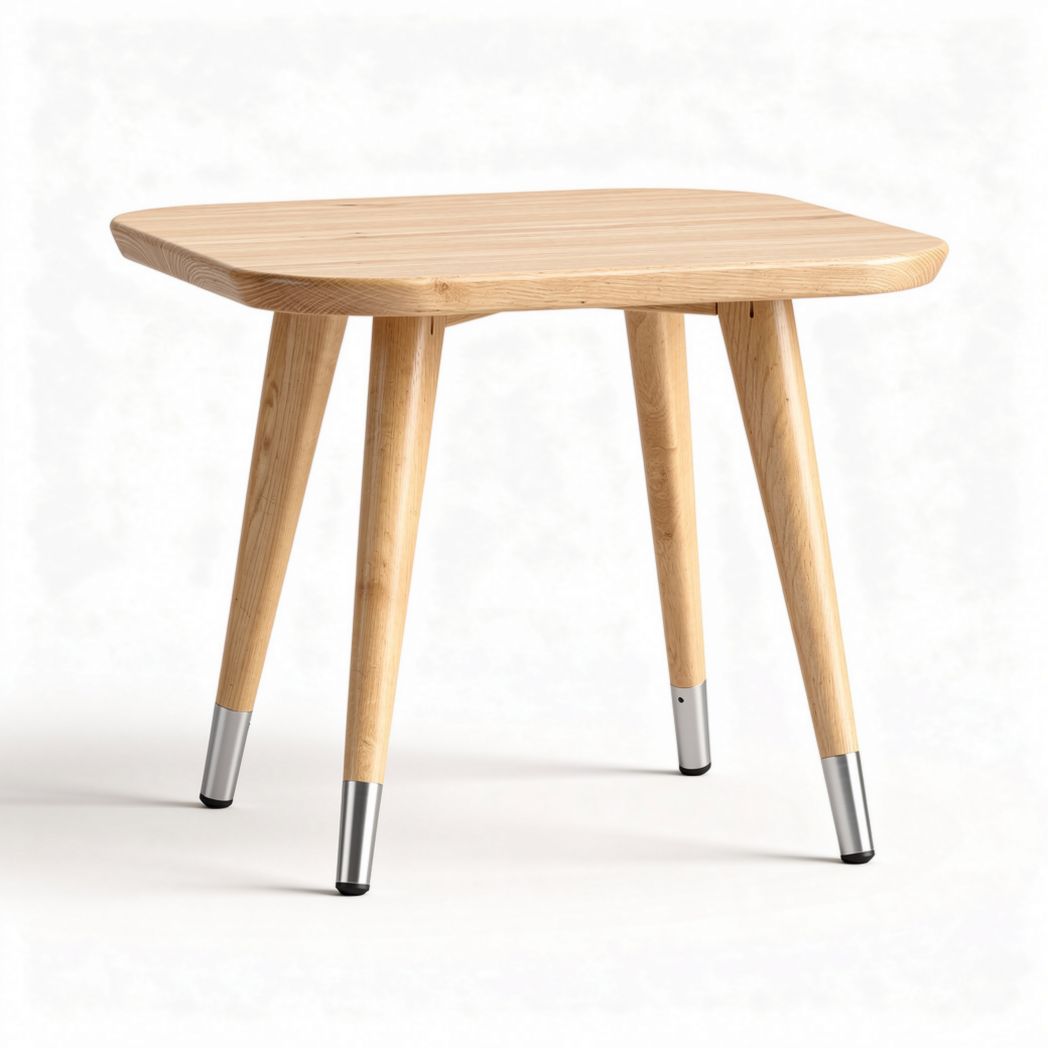 Table carrée en bois de bambou naturel 60 x 60 x 45cm avec pieds en métal