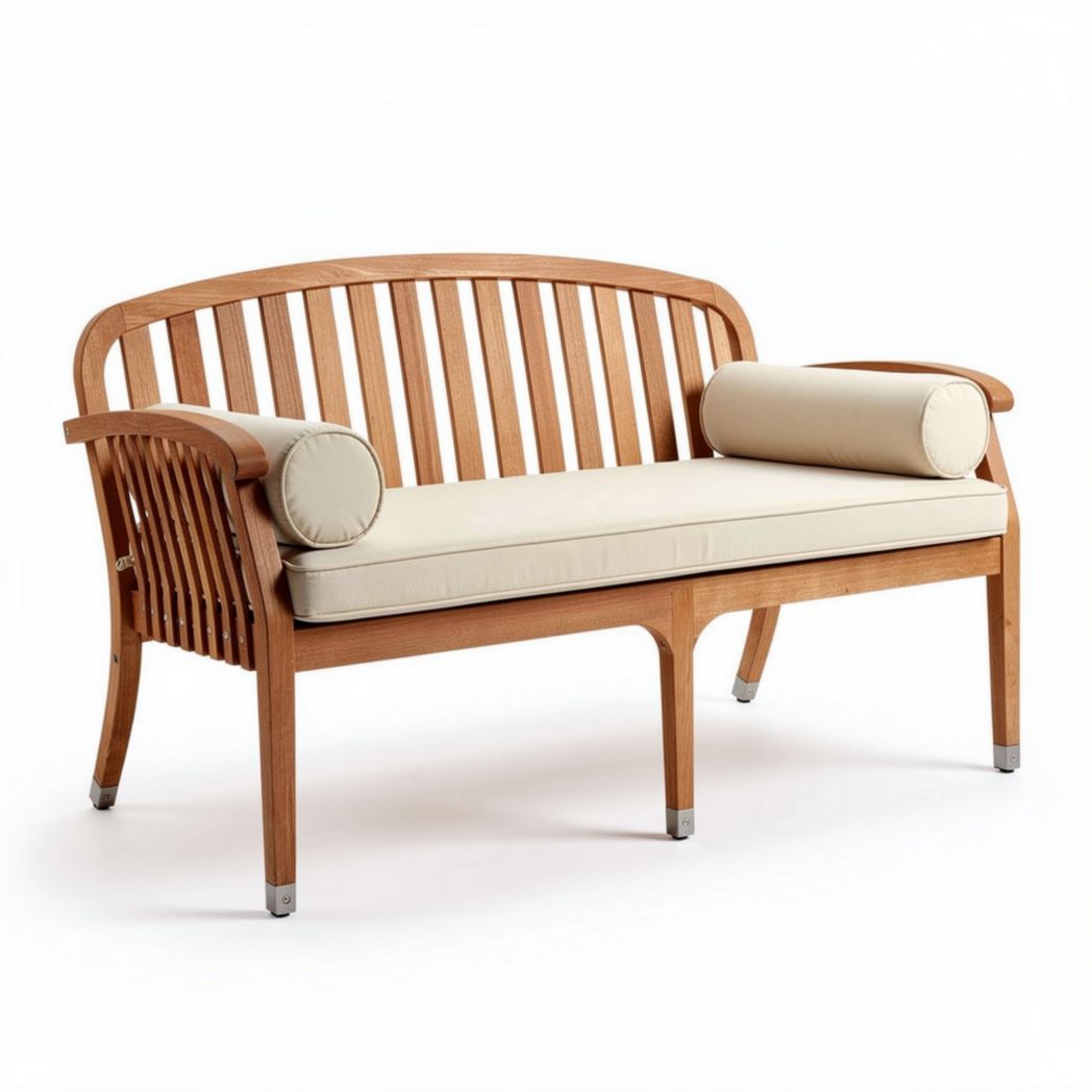 Banc en bois avec coussins en lin pour extérieur 160 x 70 x 80cm