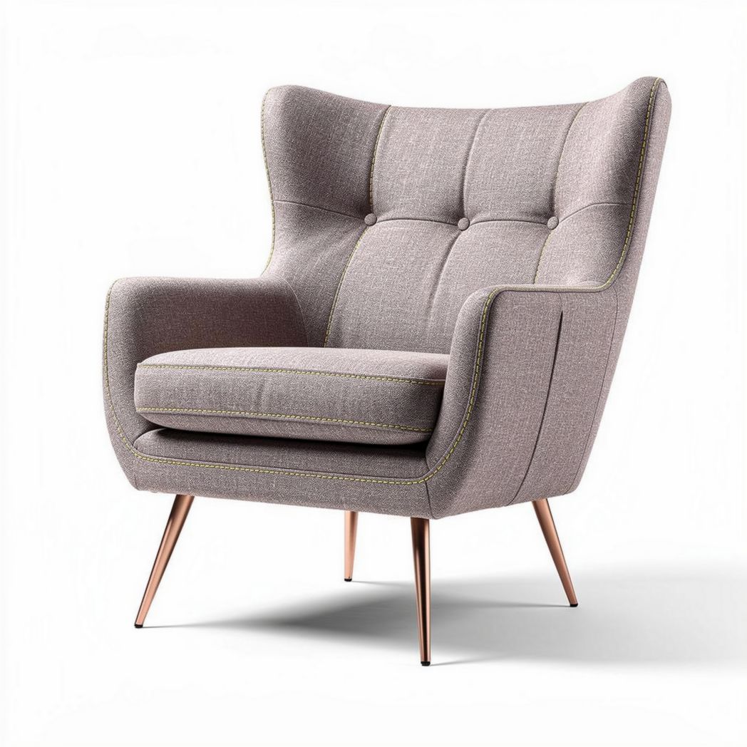 Fauteuil en tissu beige avec structure en métal cuivré dimensions 80 x 80 x 90cm