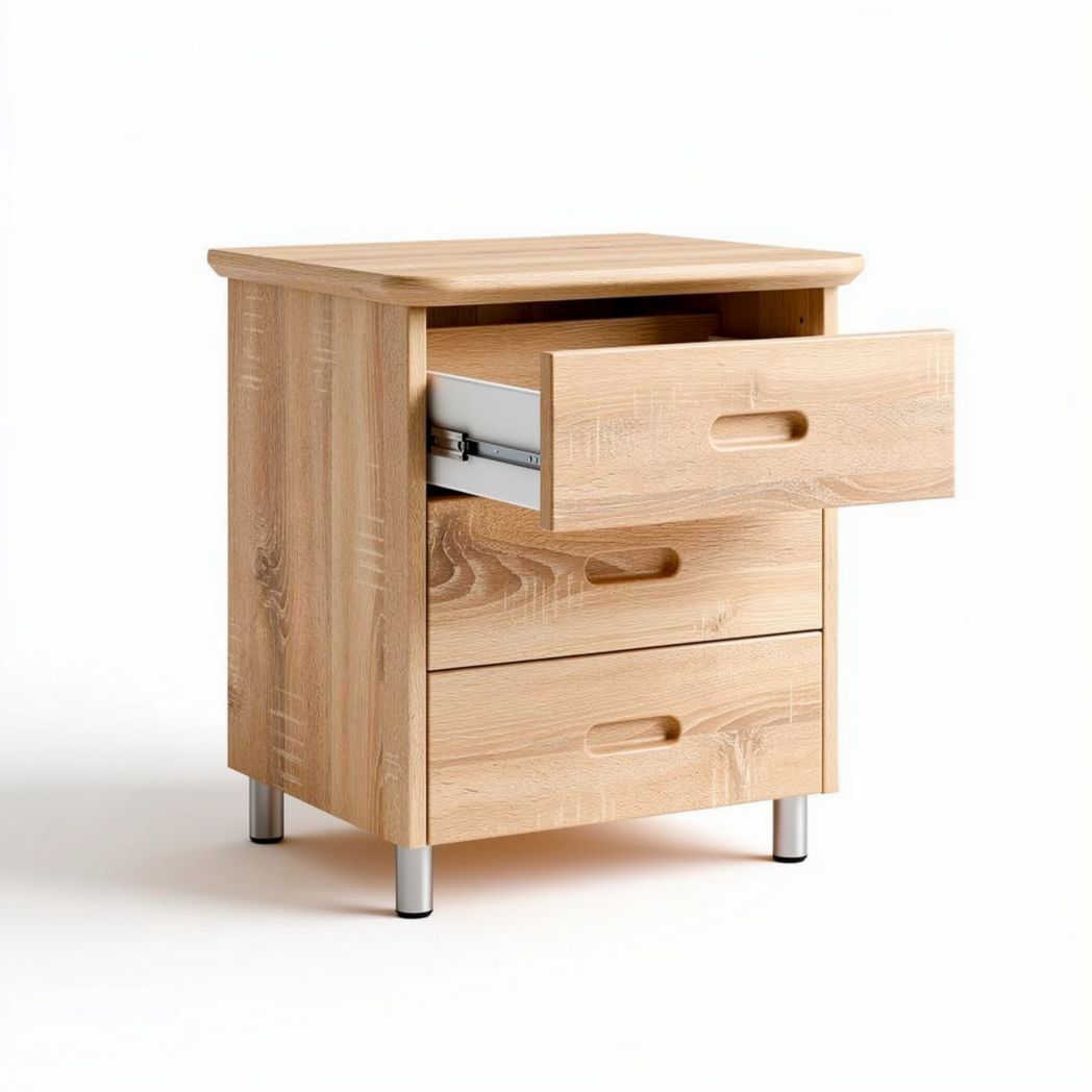 Table de chevet en bois avec 3 tiroirs coloris chêne dimension 50 x 40 x 60cm